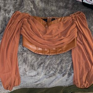 Brown leather and shear crop top, worn once.